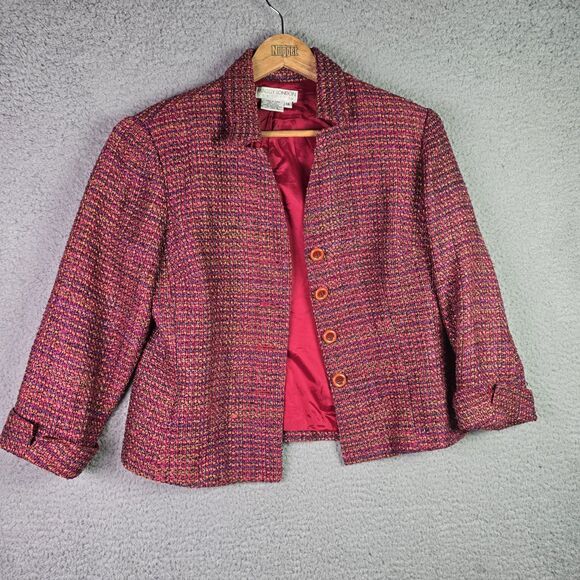 Maggy London Petites Cropped Tweed Silk Blend Blazer Pink Multicolor Classic - Picture 13 of 16